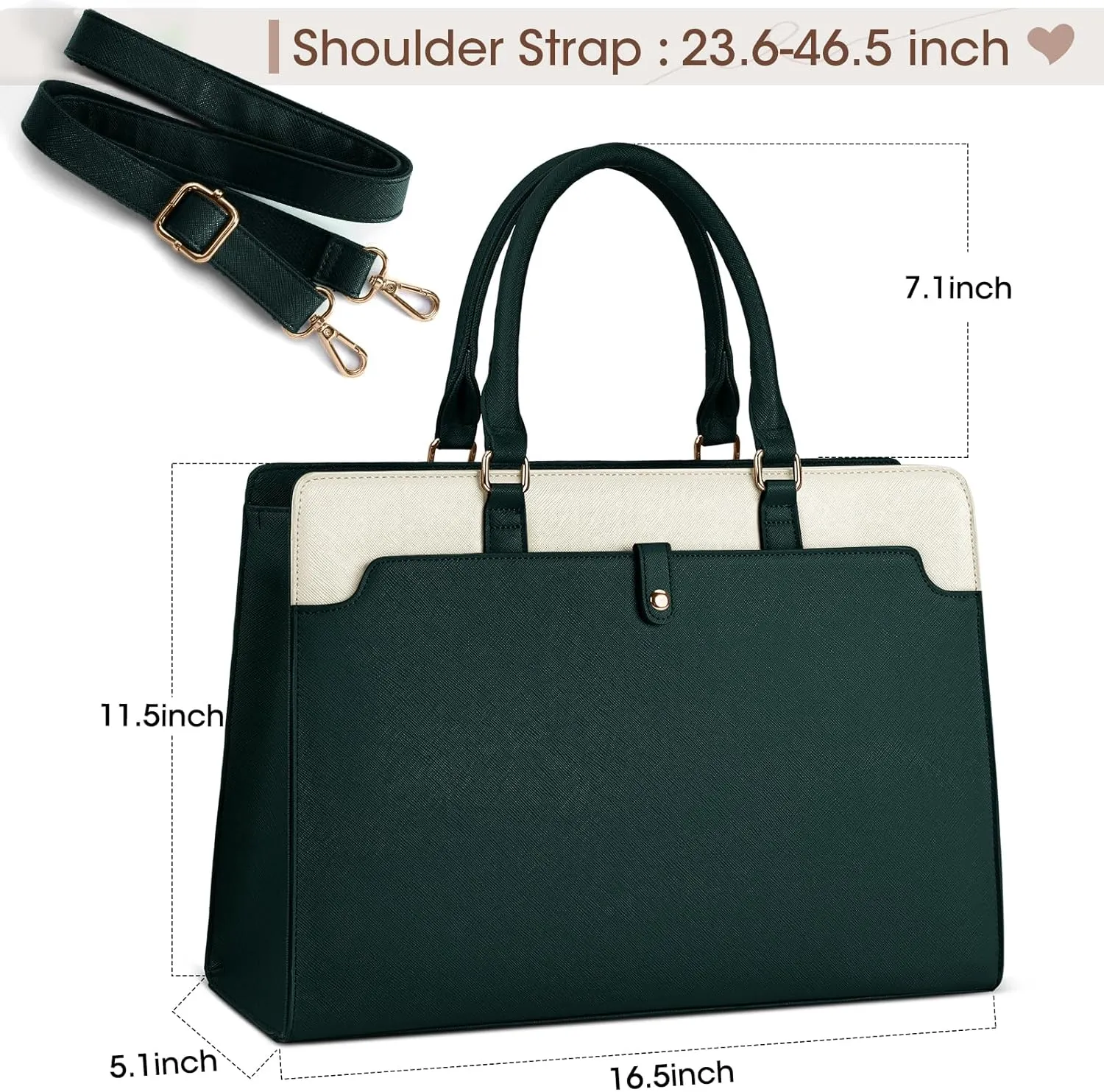 Rainsmore Laptop Tote Bag for Women - 15.6 Inch, Leather, Waterproof, Business Office, Large Capacity, Shoulder Bag, Beige and Dark Green