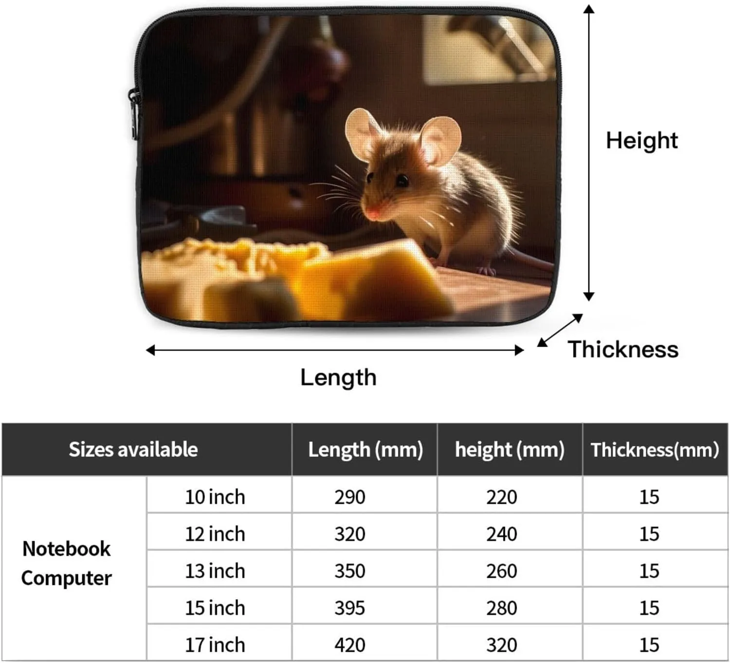 Rat Pattern Shockproof Portable Laptop 15 inch Sleeve Bag for Men and Women - Ideal for Business Travel, School, and Daily Use
