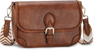 RAVUO Crossbody Bag for Women, Trendy Vegan Leather Shoulder Handbags Small Ladies Saddle Purse with Adjustable Wide Strap