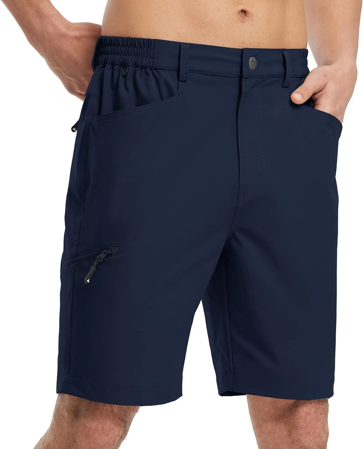 Rdruko Men's 9” Golf Shorts Stretch 4 Pockets Dress Shorts Elastic Waist Casual Flat Front Quick Dri Work Hiking Zip Cargo