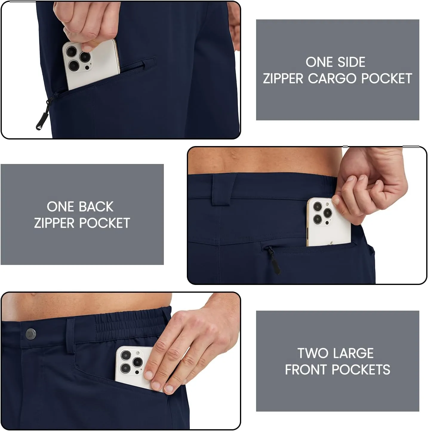 Rdruko Men's 9” Golf Shorts Stretch 4 Pockets Dress Shorts Elastic Waist Casual Flat Front Quick Dri Work Hiking Zip Cargo