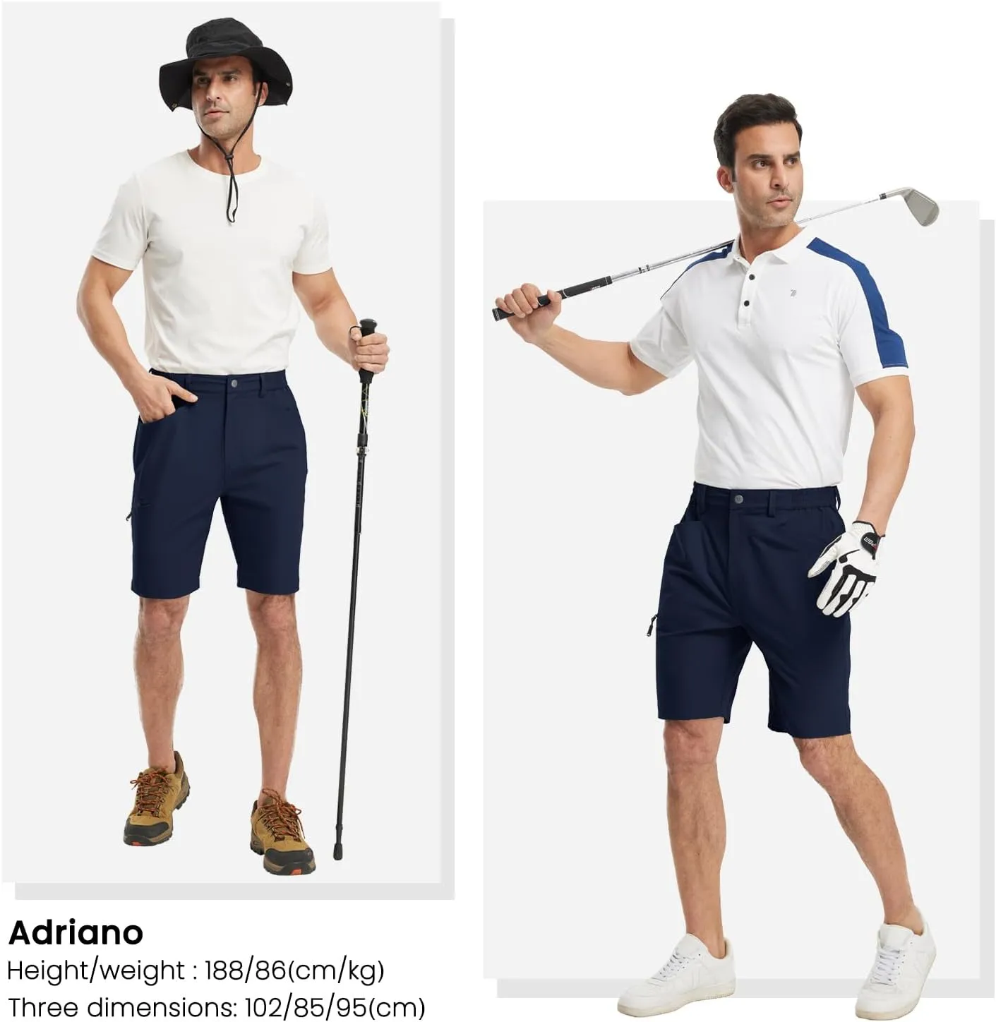 Rdruko Men's 9” Golf Shorts Stretch 4 Pockets Dress Shorts Elastic Waist Casual Flat Front Quick Dri Work Hiking Zip Cargo