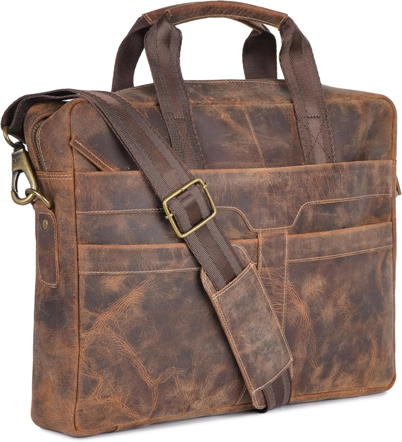 Real Leather Messenger Bag - Briefcase Duffel Bag- Laptop Bag Shoulder Bag for College