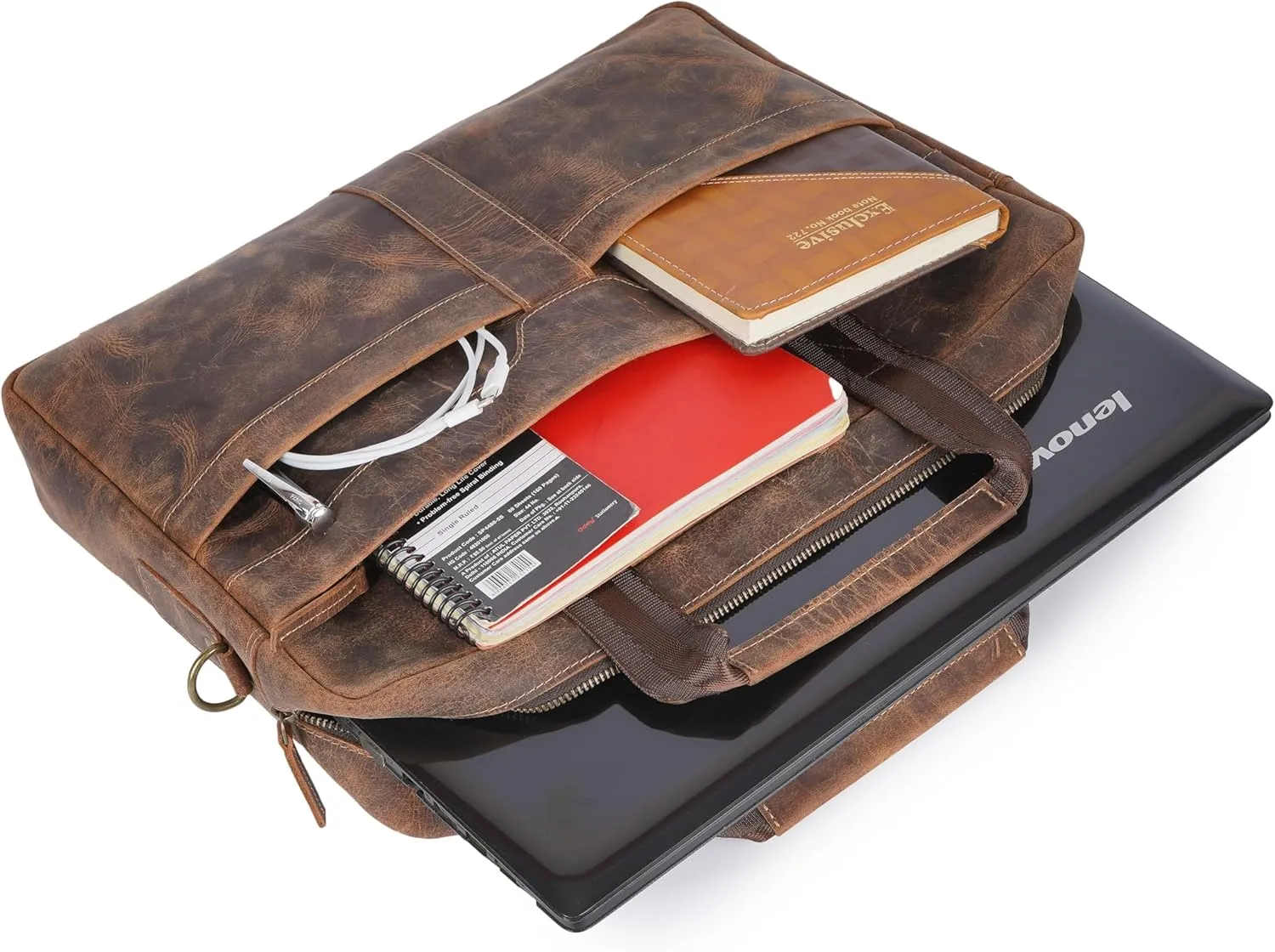 Real Leather Messenger Bag - Briefcase Duffel Bag- Laptop Bag Shoulder Bag for College