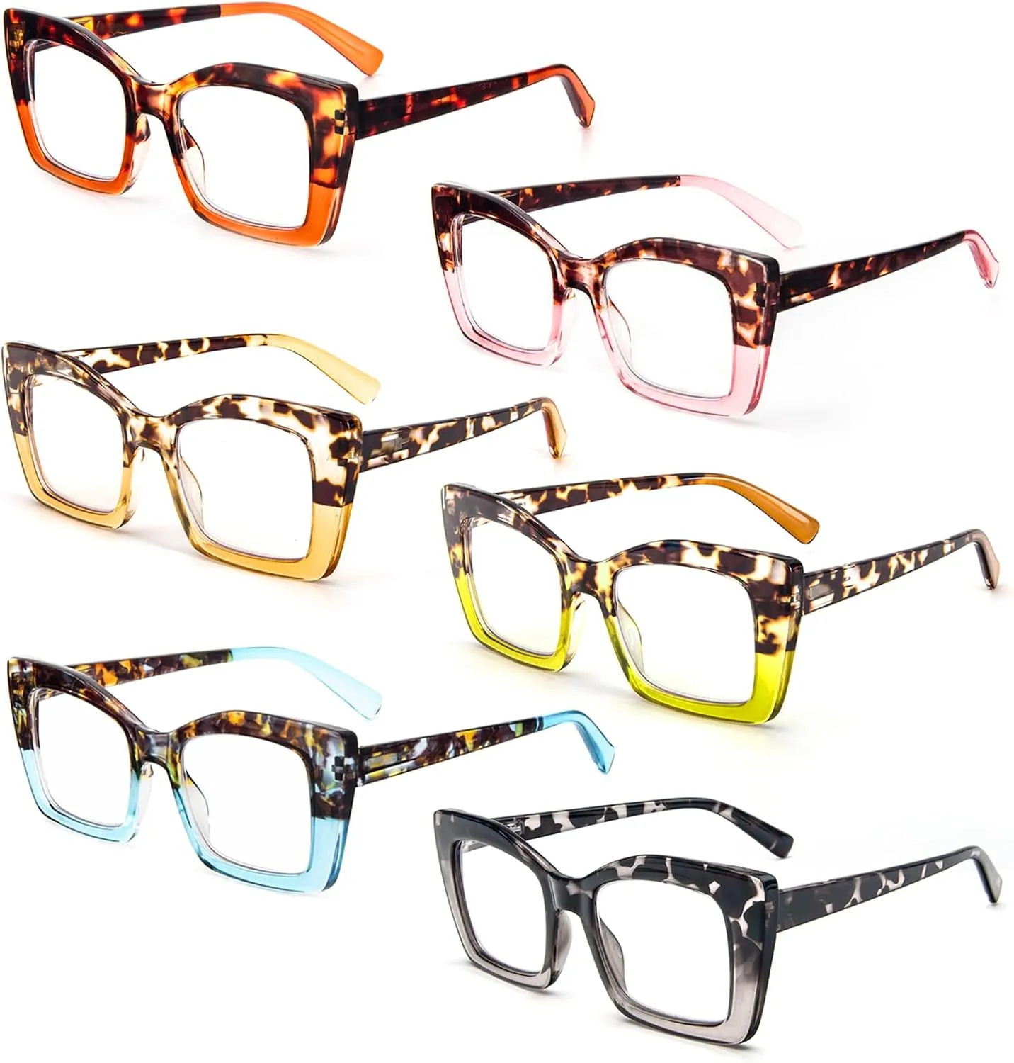 REAVEE Oversized Square Reading Glasses Oprah Style for Women, Blue Light Blocking Large Frame Computer Readers Spring Hinge