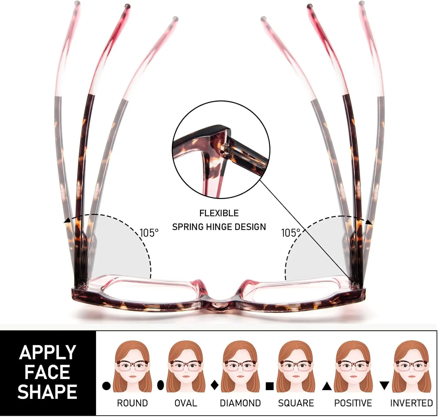 REAVEE Oversized Square Reading Glasses Oprah Style for Women, Blue Light Blocking Large Frame Computer Readers Spring Hinge