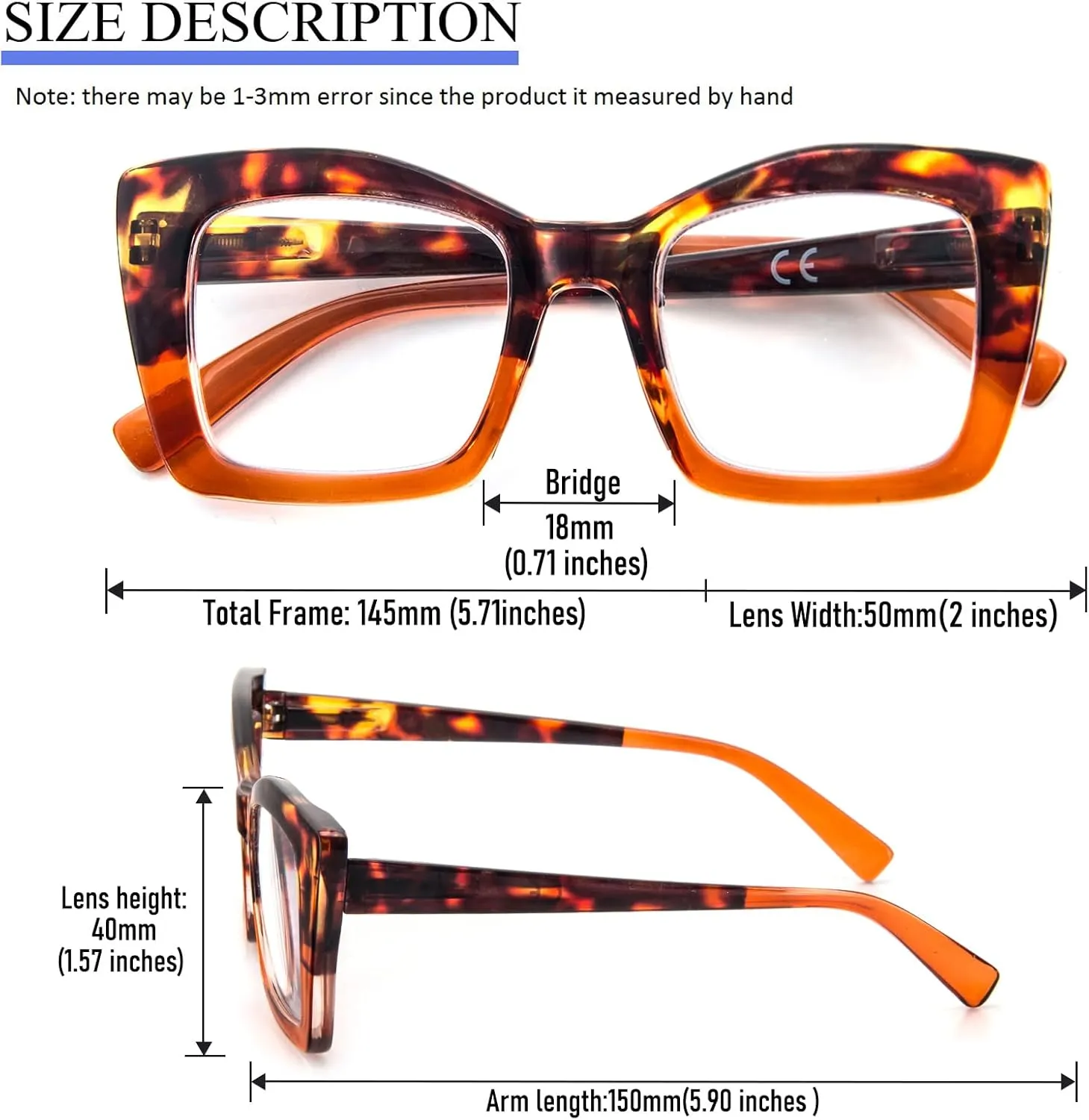 REAVEE Oversized Square Reading Glasses Oprah Style for Women, Blue Light Blocking Large Frame Computer Readers Spring Hinge