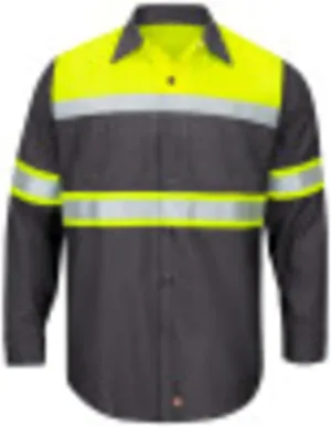 Red Kap Men's Hi-vis Ls Colorblock Ripstop Work Shirt-Type O, Class 1