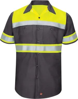 Red Kap Men's Hi-Visibility Short Sleeve Color Block Ripstop Work Shirt-Type O, Class 1