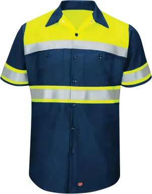 Red Kap Men's Hi-Visibility Short Sleeve Color Block Ripstop Work Shirt-Type O, Class 1