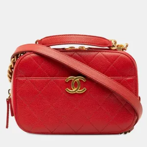 Red Quilted Caviar Leather Chic Affinity Shoulder Bag