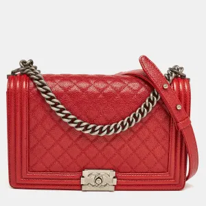 Red Quilted Caviar Leather New Medium Boy Bag