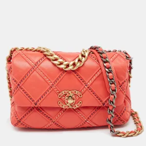 Red Quilted Wild Stitch Leather Medium 19 Flap Bag