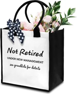 Retired Tote Bag For Women, Not Retired Tote Bag, Grandma Gifts Canvas Tote Bag For Traveling Shopping, Retirement Gift Tote Bag With Ribbon, Tote Bag Gifts For Women Grandma Gigi Nana -13