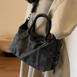 Retro PU Leather Shoulder Tote High Capacity Crossbody Handbag