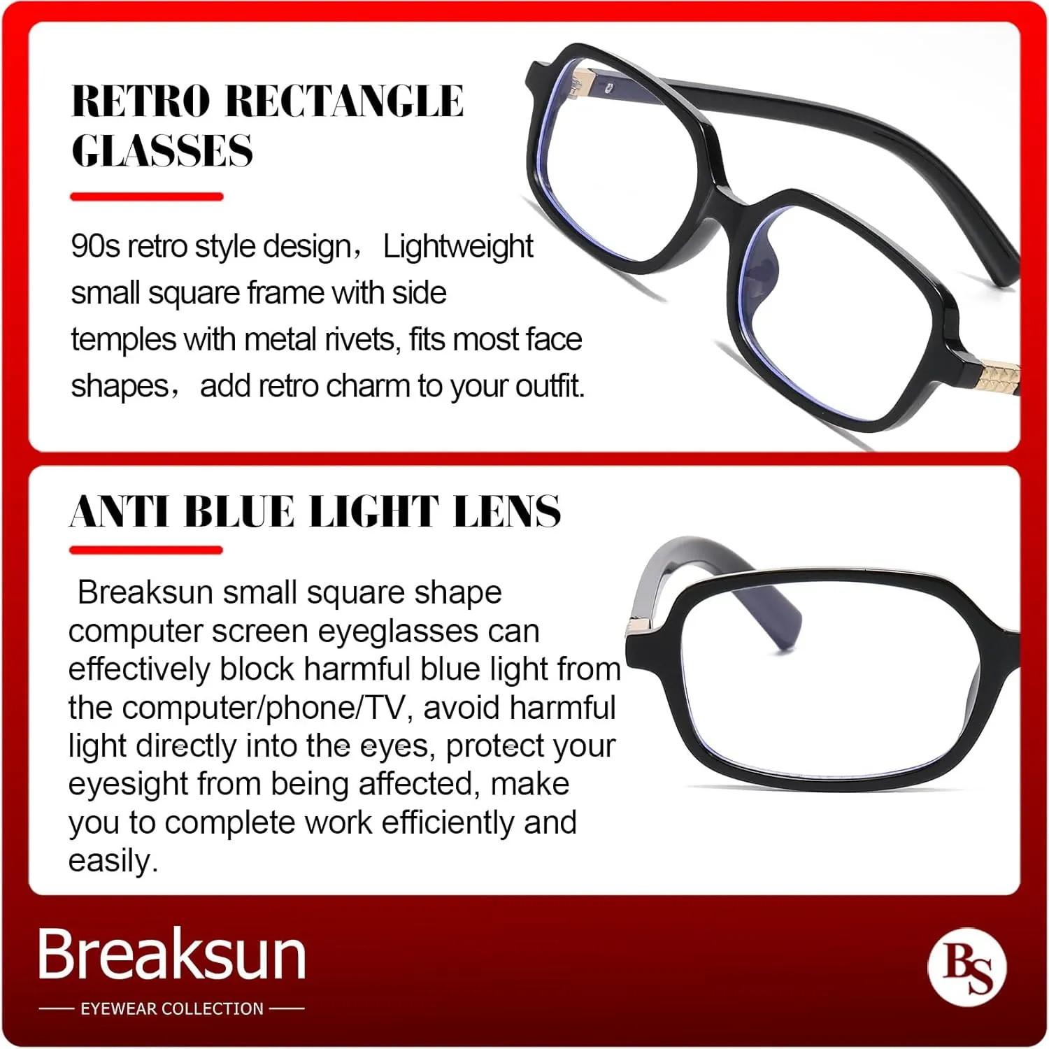 Retro Rectangle Glasses for Women Men Small Square Blue Light Blocking Glasses Vintage Eyeglasses