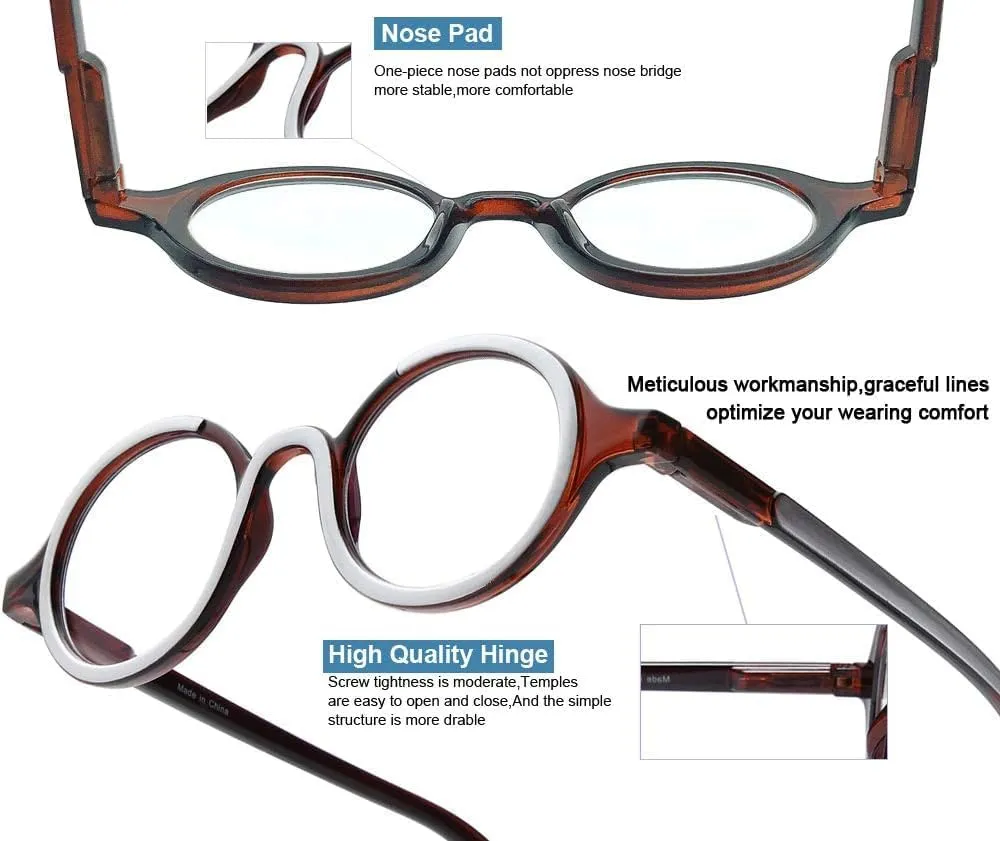 Retro Round Reading Glasses for Men and Women, Stylish Color Frame Design, Blue Light Blocking, Spring Hinges, Anti Eye Strain Computer Readers, 1.5