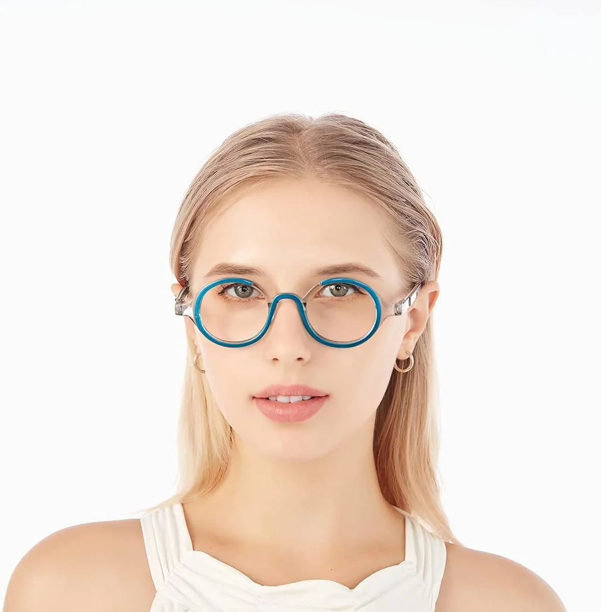 Retro Round Reading Glasses for Men and Women, Stylish Color Frame Design, Blue Light Blocking, Spring Hinges, Anti Eye Strain Computer Readers, 1.5