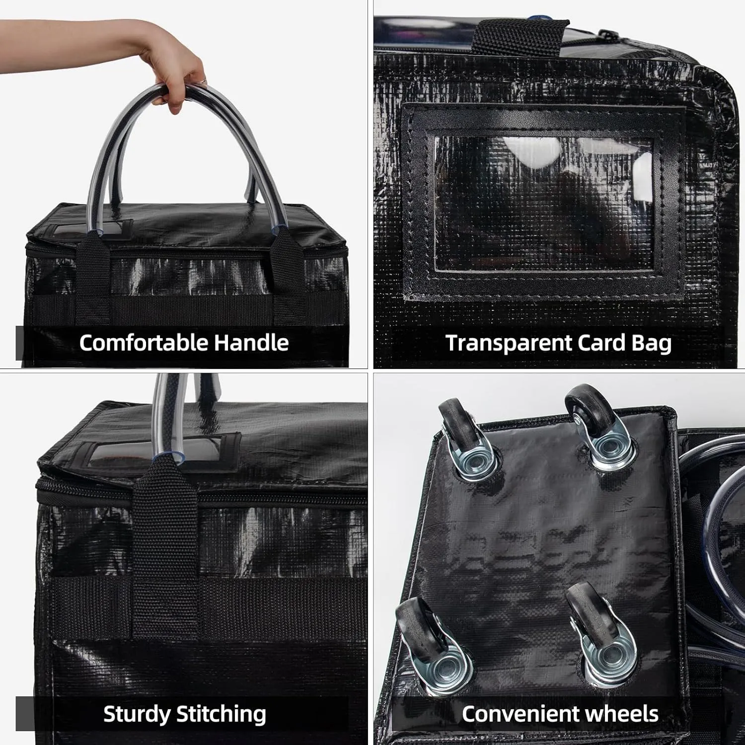 Reusable Grocery Bag on Wheels, (Medium, Black) Rolling Shopping Bags with Wheels and Handle, Folding Rolling Tote Trolley, 3 Pockets and Zipper Cover, Carries Up to 46 LBS