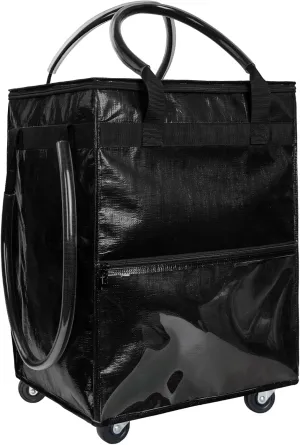Reusable Grocery Bag on Wheels, (Medium, Black) Rolling Shopping Bags with Wheels and Handle, Folding Rolling Tote Trolley, 3 Pockets and Zipper Cover, Carries Up to 46 LBS
