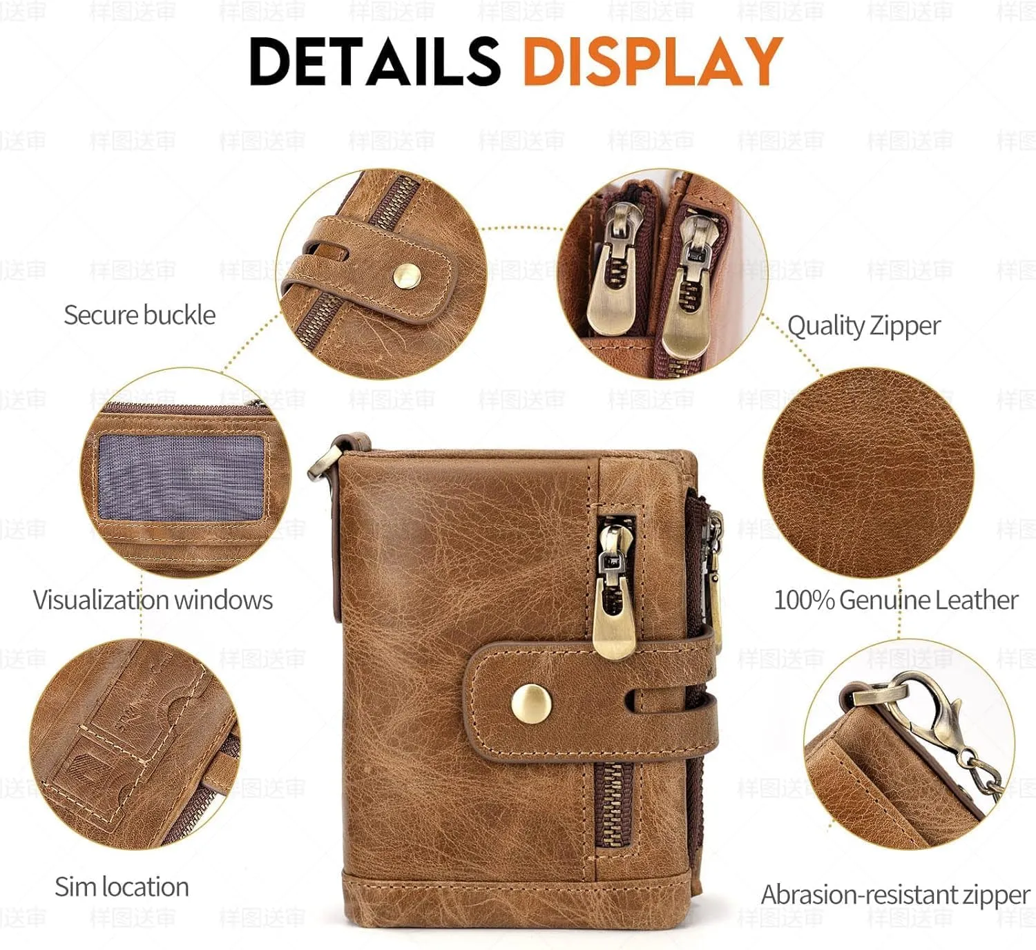 RFID Blocking Genuine Leather Wallet for Women and Men Vintage Small Purse with Chain and Clasp Closure Brown (Brown1)