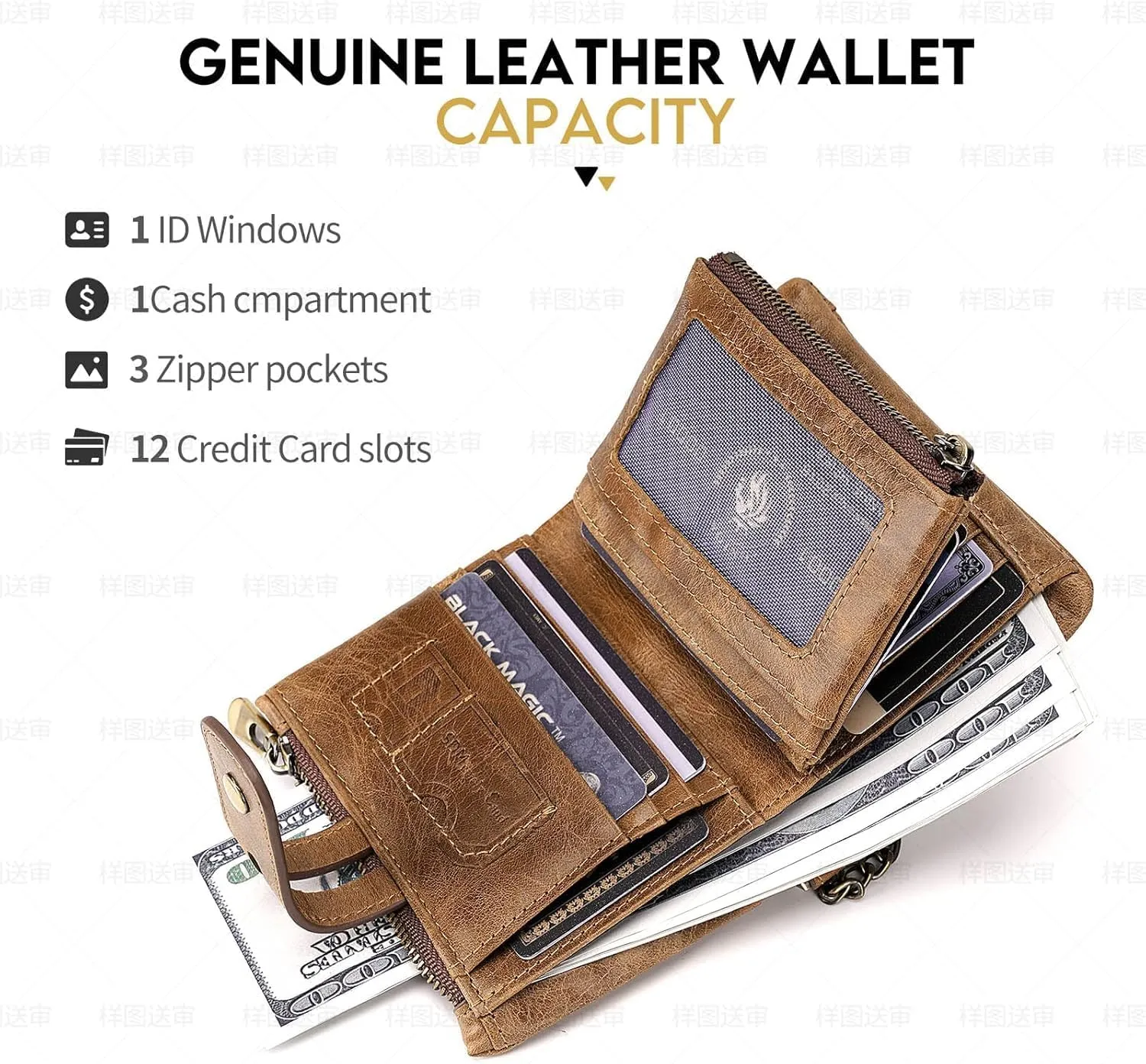 RFID Blocking Genuine Leather Wallet for Women and Men Vintage Small Purse with Chain and Clasp Closure Brown (Brown1)
