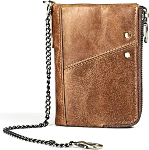 RFID Blocking Genuine Leather Wallet for Women and Men Vintage Small Purse with Chain and Clasp Closure Brown (Brown3)