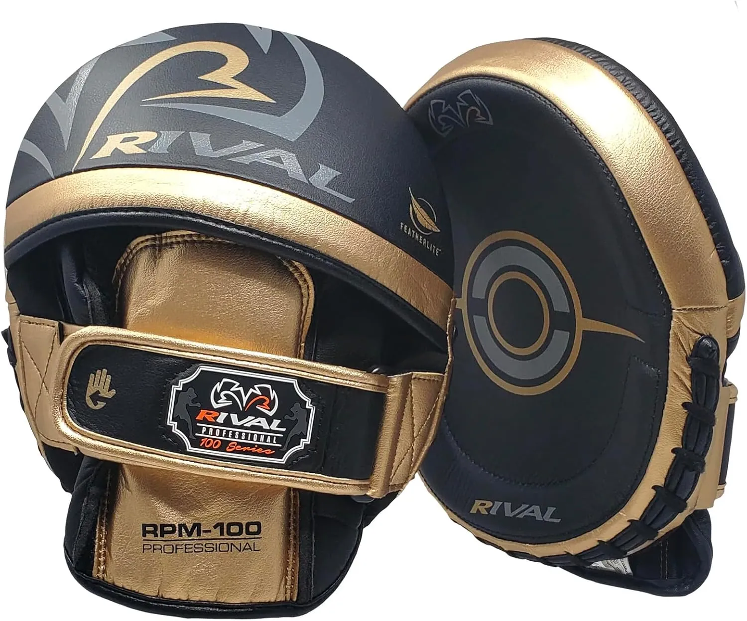 RIVAL Boxing RPM100 Professional Punch Mitts - Pre-Curved Ergonomic Design, Angled Hook and Loop Wrist Strap, and Soft Inner Lining