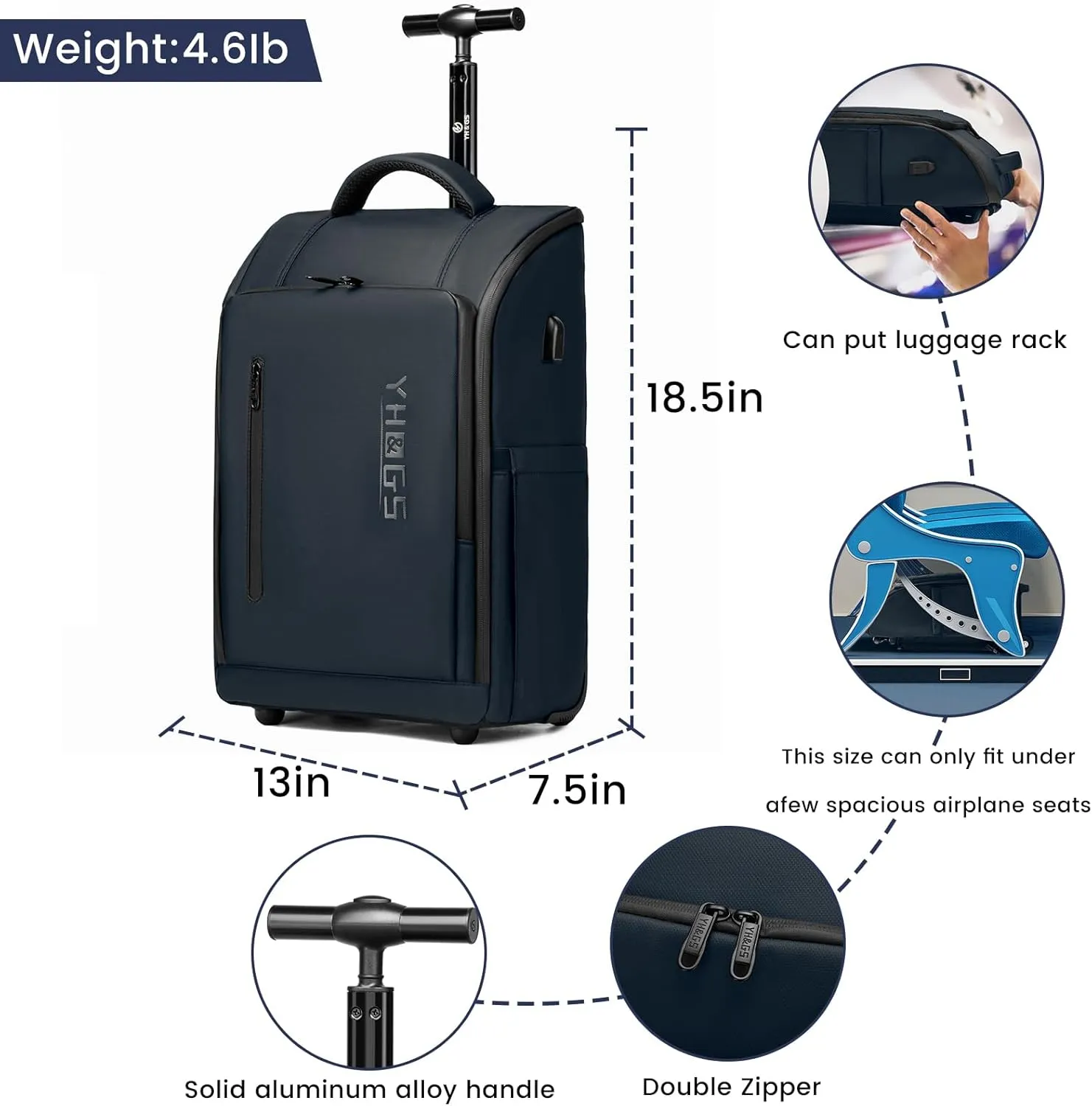 Rolling Backpack, Waterproof Backpack with Wheels for Business Commuter, Carry on Backpack with Laptop Compartment, Fit 15.6 Inch Laptop, Wheeled Backpack for Adults