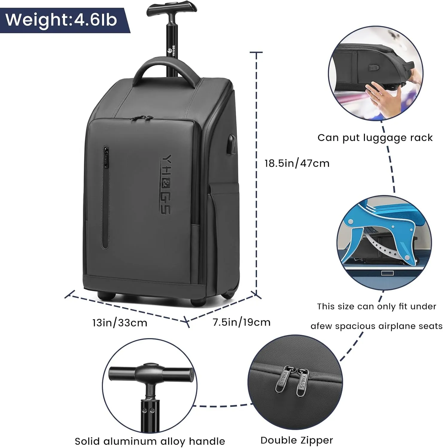 Rolling Backpack, Waterproof Backpack with Wheels for Business Commuter, Carry on Backpack with Laptop Compartment, Fit 15.6 Inch Laptop, Wheeled Backpack for Adults