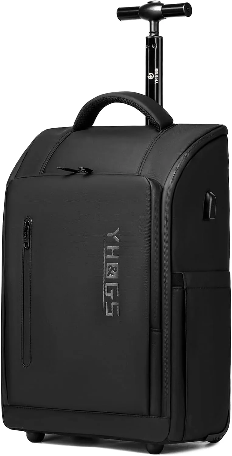 Rolling Backpack, Waterproof Backpack with Wheels for Business Commuter, Carry on Backpack with Laptop Compartment, Fit 15.6/18 Inch Laptop, Wheeled Backpack for Adults (Black)