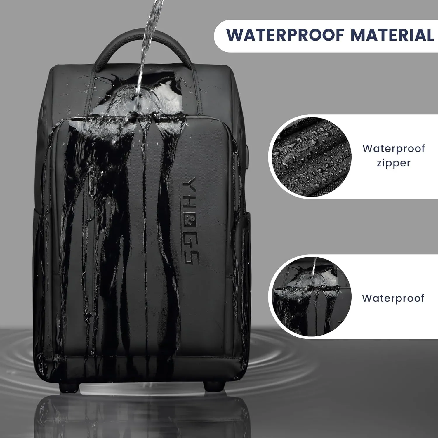 Rolling Backpack, Waterproof Backpack with Wheels for Business Commuter, Carry on Backpack with Laptop Compartment, Fit 15.6/18 Inch Laptop, Wheeled Backpack for Adults (Black)