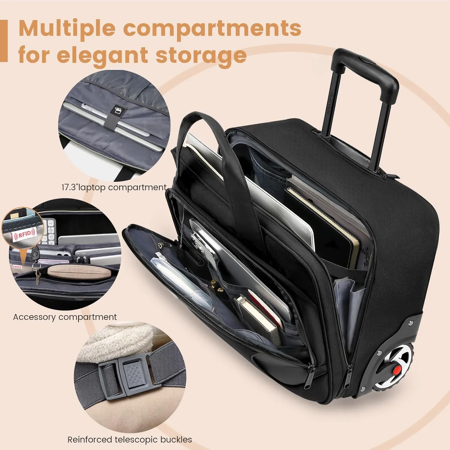 Rolling Laptop Bag,Rolling Briefcase for Men & Women,Laptop Briefcase on Wheels,Carry On Bag for Business Travel
