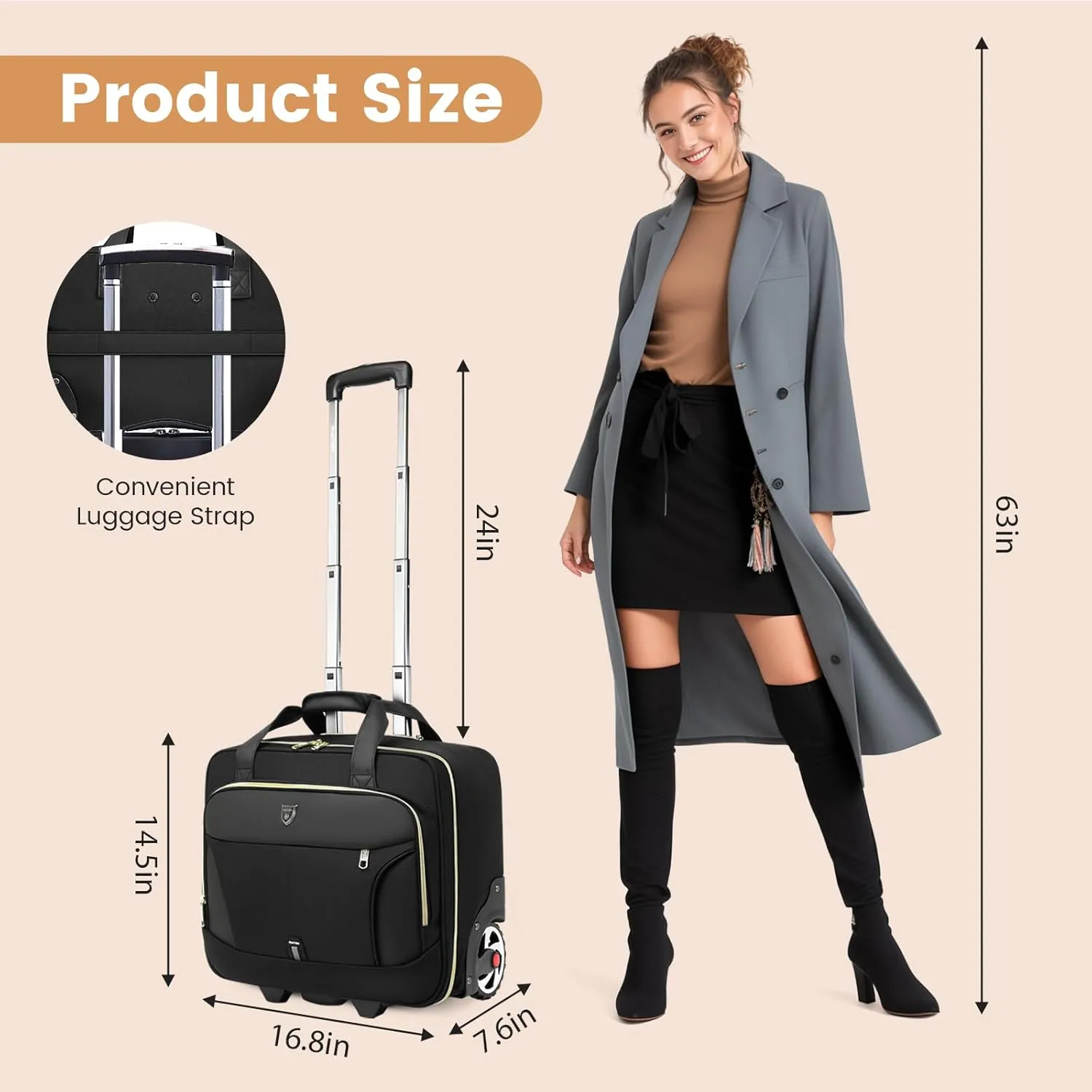 Rolling Laptop Bag,Rolling Briefcase for Men & Women,Laptop Briefcase on Wheels,Carry On Bag for Business Travel