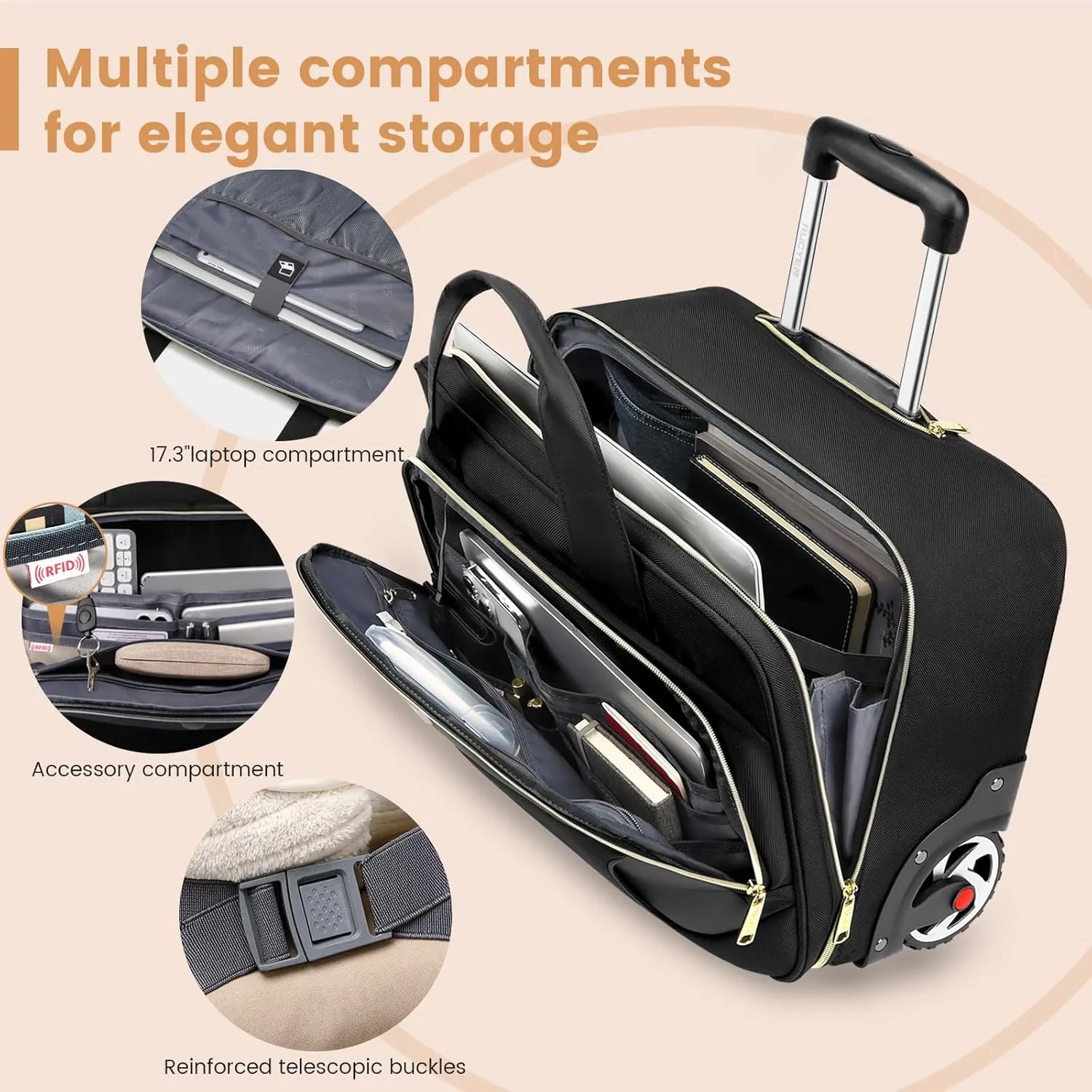 Rolling Laptop Bag,Rolling Briefcase for Men & Women,Laptop Briefcase on Wheels,Carry On Bag for Business Travel