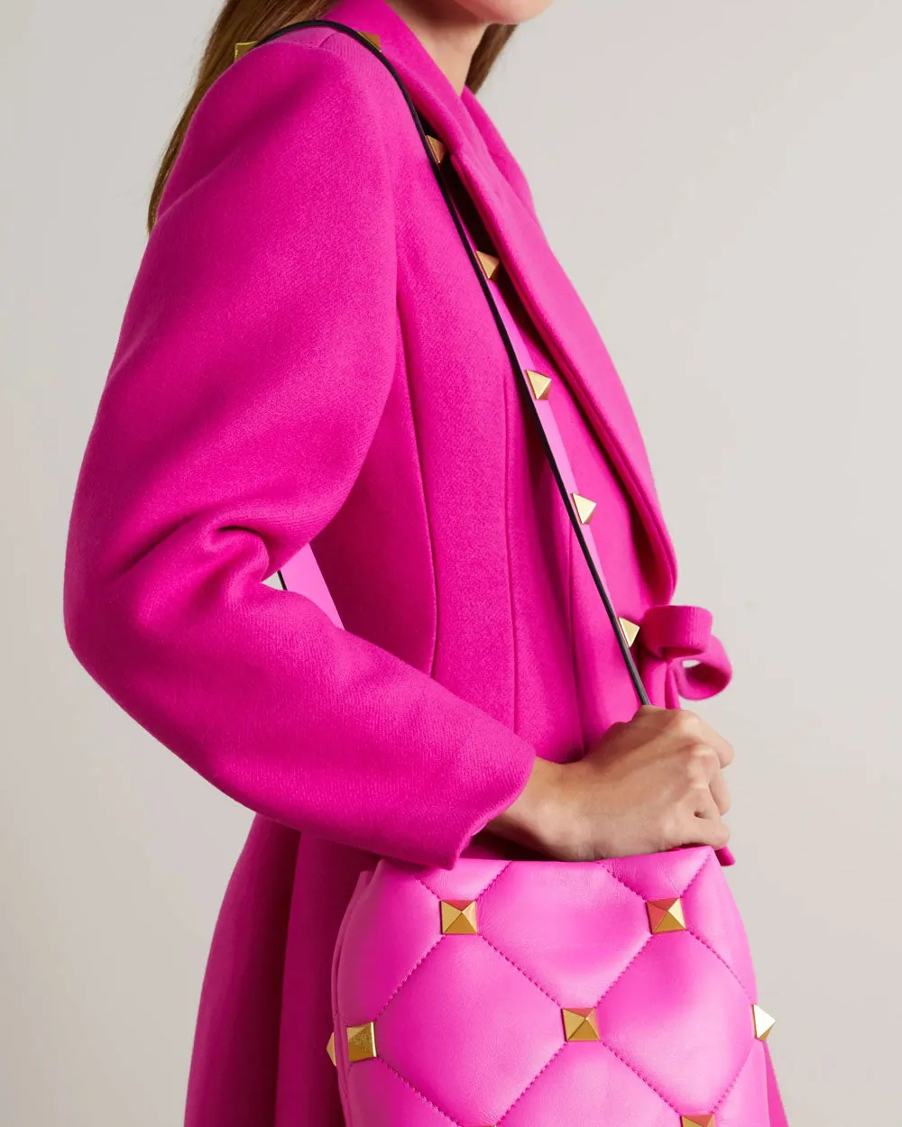 Roman Stud Quilted Top Handle Bag in Pink PP