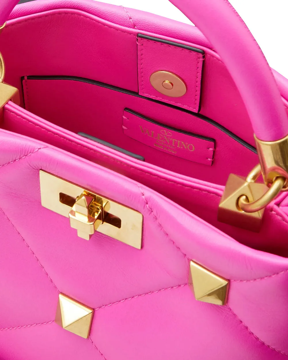 Roman Stud Quilted Top Handle Bag in Pink PP