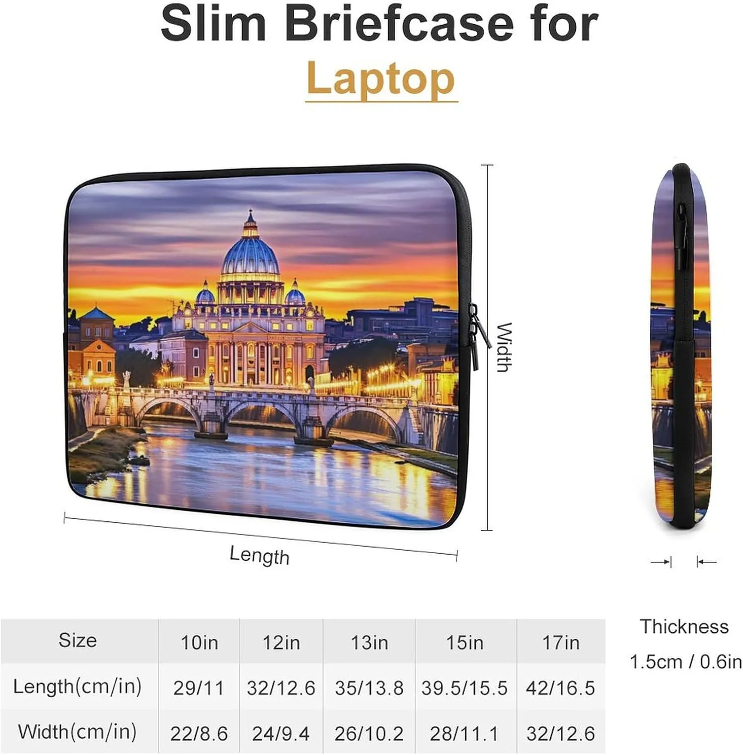Rome Italy Laptop Case Sleeve Bag 13inch Durable Shockproof Protective Computer Carrying Cover Briefcase