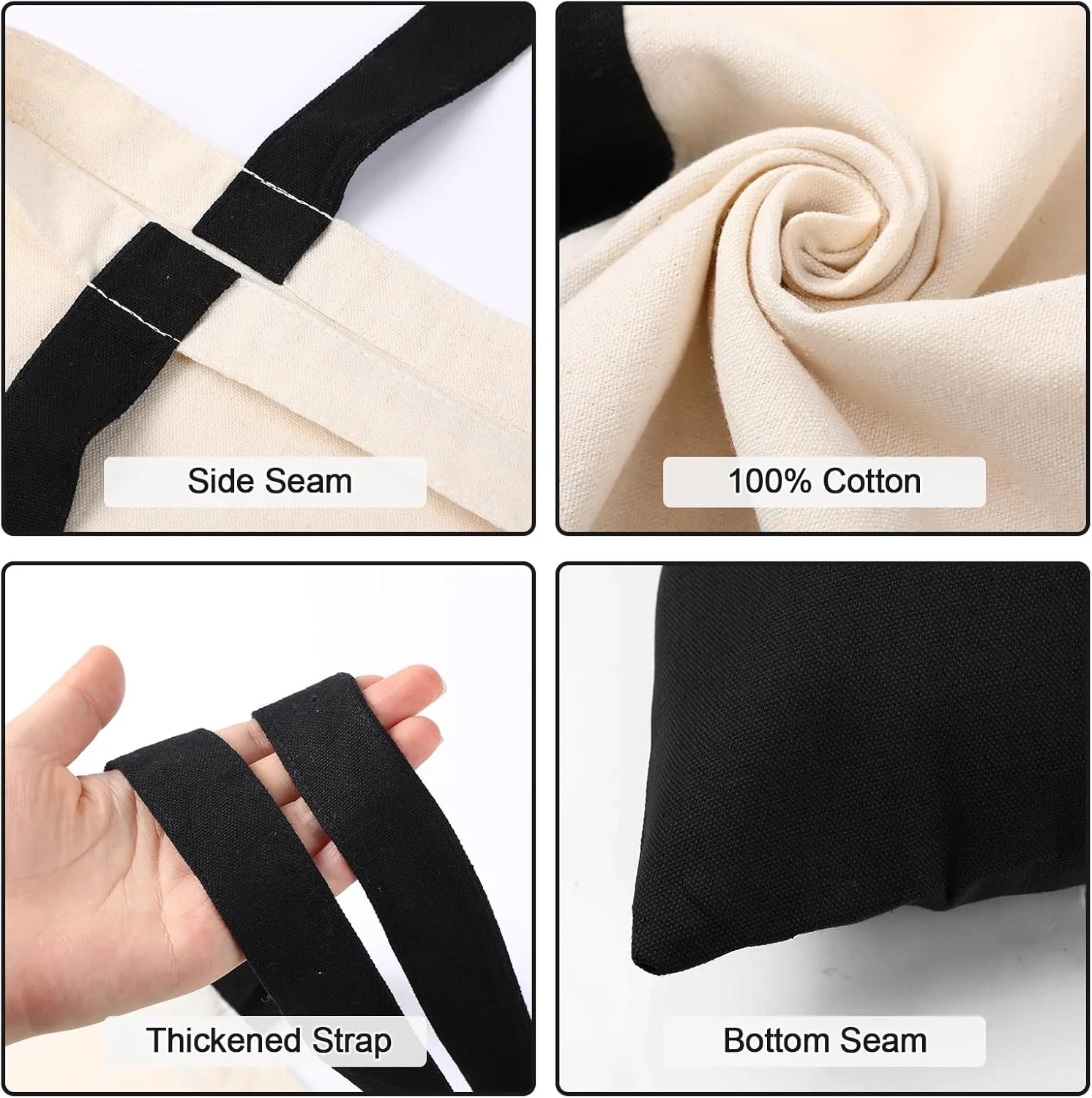 Roowest 60 Pcs Employee Appreciation Gifts Cotton Canvas Tote Bags Bulk Reusable Grocery Shopping Cloth Bags for Womens DIY(Black and Natural)