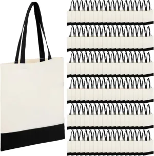 Roowest 60 Pcs Employee Appreciation Gifts Cotton Canvas Tote Bags Bulk Reusable Grocery Shopping Cloth Bags for Womens DIY(Black and Natural)