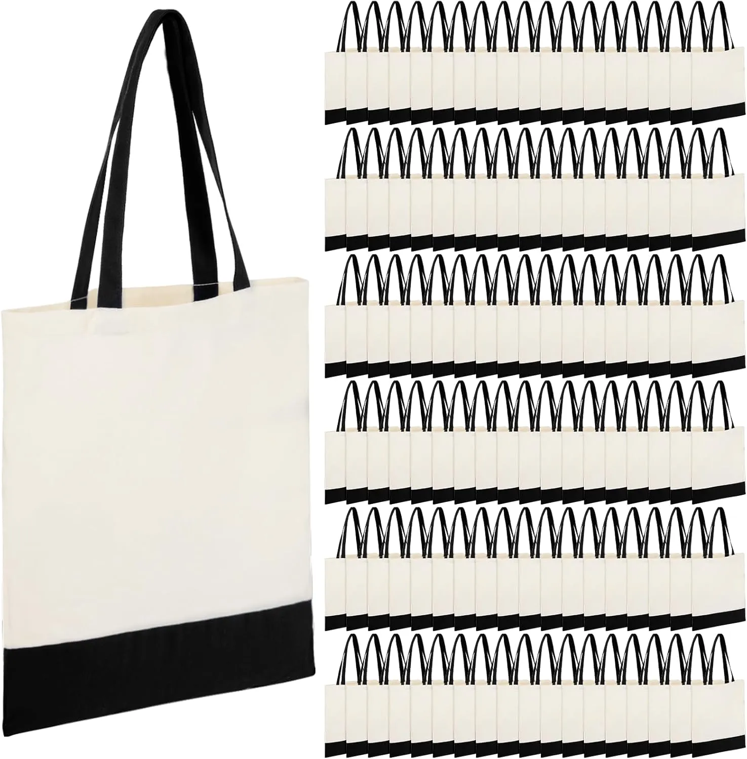 Roowest 60 Pcs Employee Appreciation Gifts Cotton Canvas Tote Bags Bulk Reusable Grocery Shopping Cloth Bags for Womens DIY(Black and Natural)