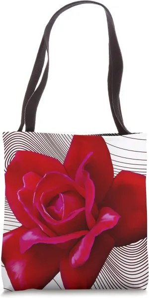 Rose Futurism And Modern Topographic Lines Retro Red Flower Tote Bag