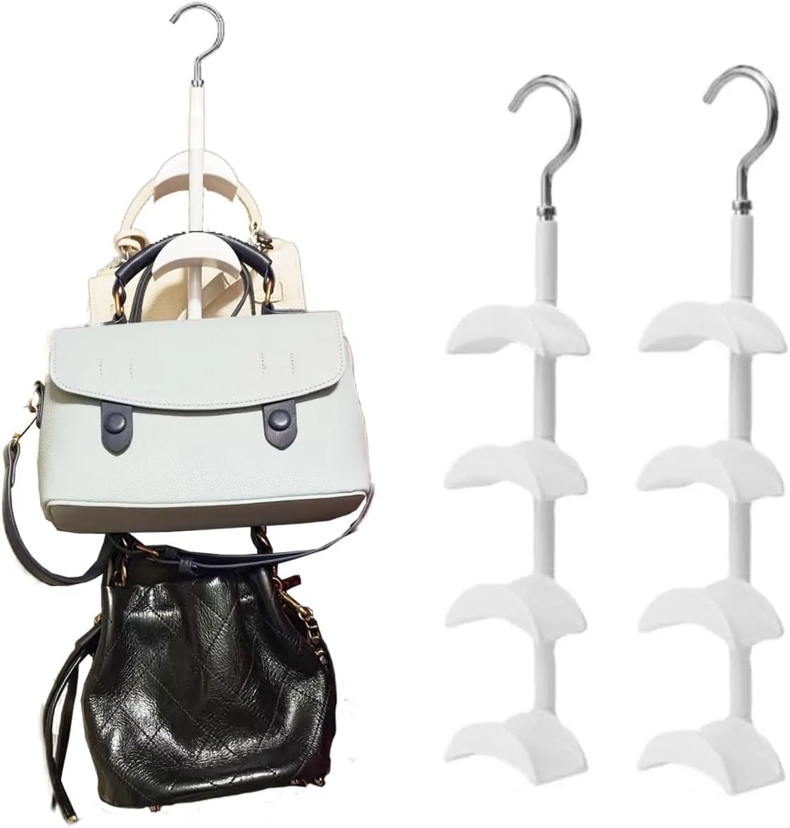 Rotating Closet Organizer with 4 Hooks - Space-Saving Purse Hanger for Handbags, Scarves, Belts