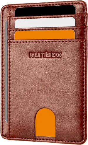 RUNBOX Slim Minimalist RFID Blocking Front Pocket Leather Wallets for Men Women Gift Box