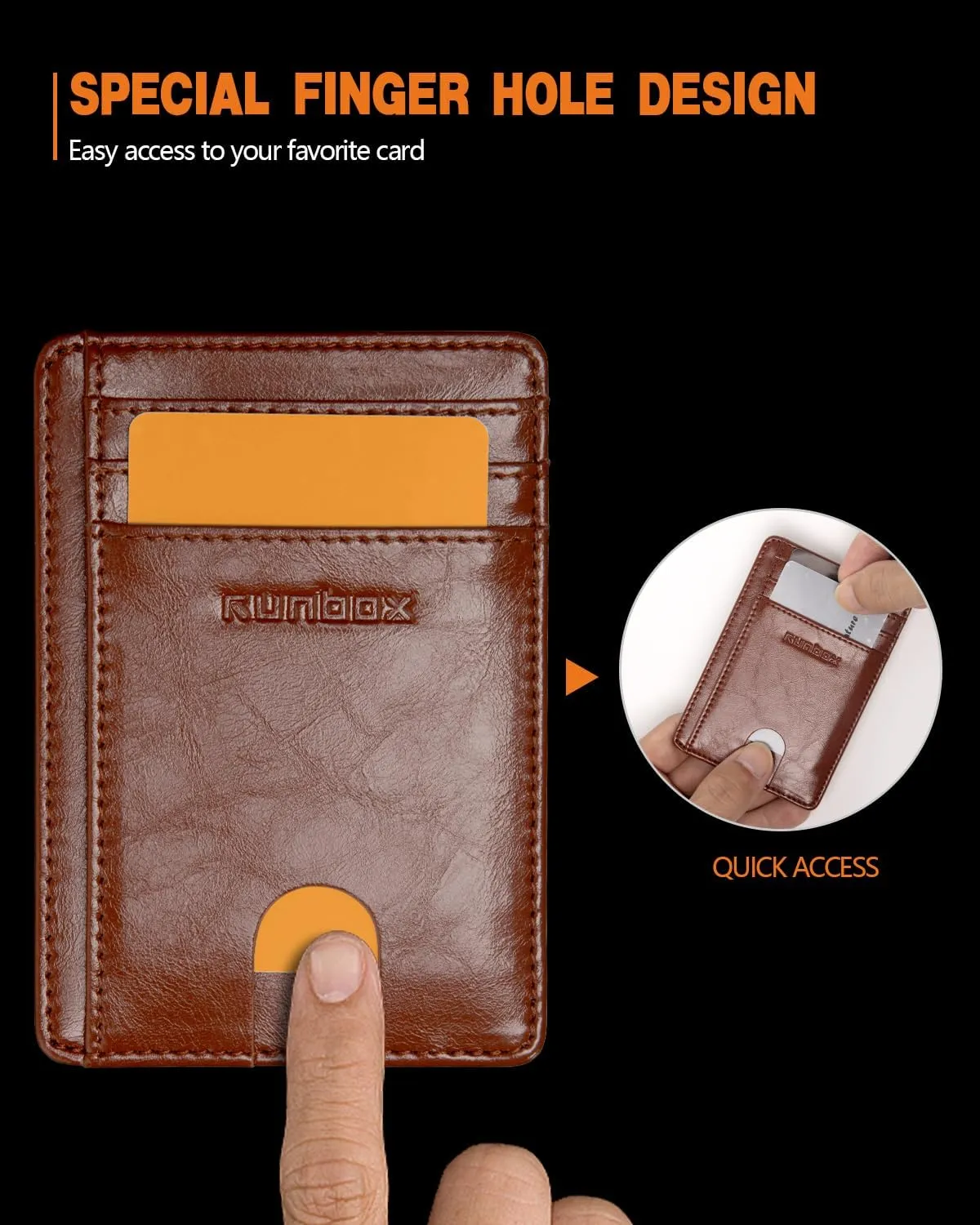 RUNBOX Slim Minimalist RFID Blocking Front Pocket Leather Wallets for Men Women Gift Box