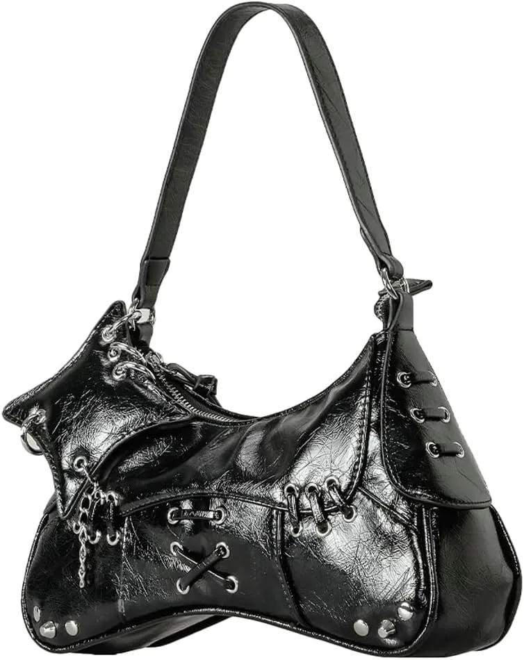 Rungion Studded Purses Y2k Shoulder Bag for Women Small Crossbody Bag Trendy Vegan Leather Handbag Underarm Satchels