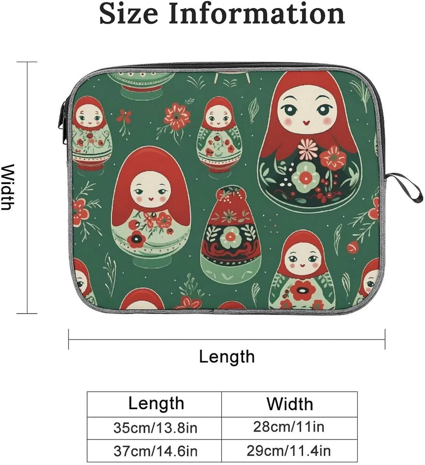 Russian Matryoshka Nesting Dolls. Laptop Sleeve Case Shockproof Protective Carrying Bag Travel Briefcase