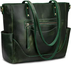 S-ZONE Genuine Leather Tote Bag for Women Large Shoulder Purses Work Handbags with Crossbody Strap Vintage