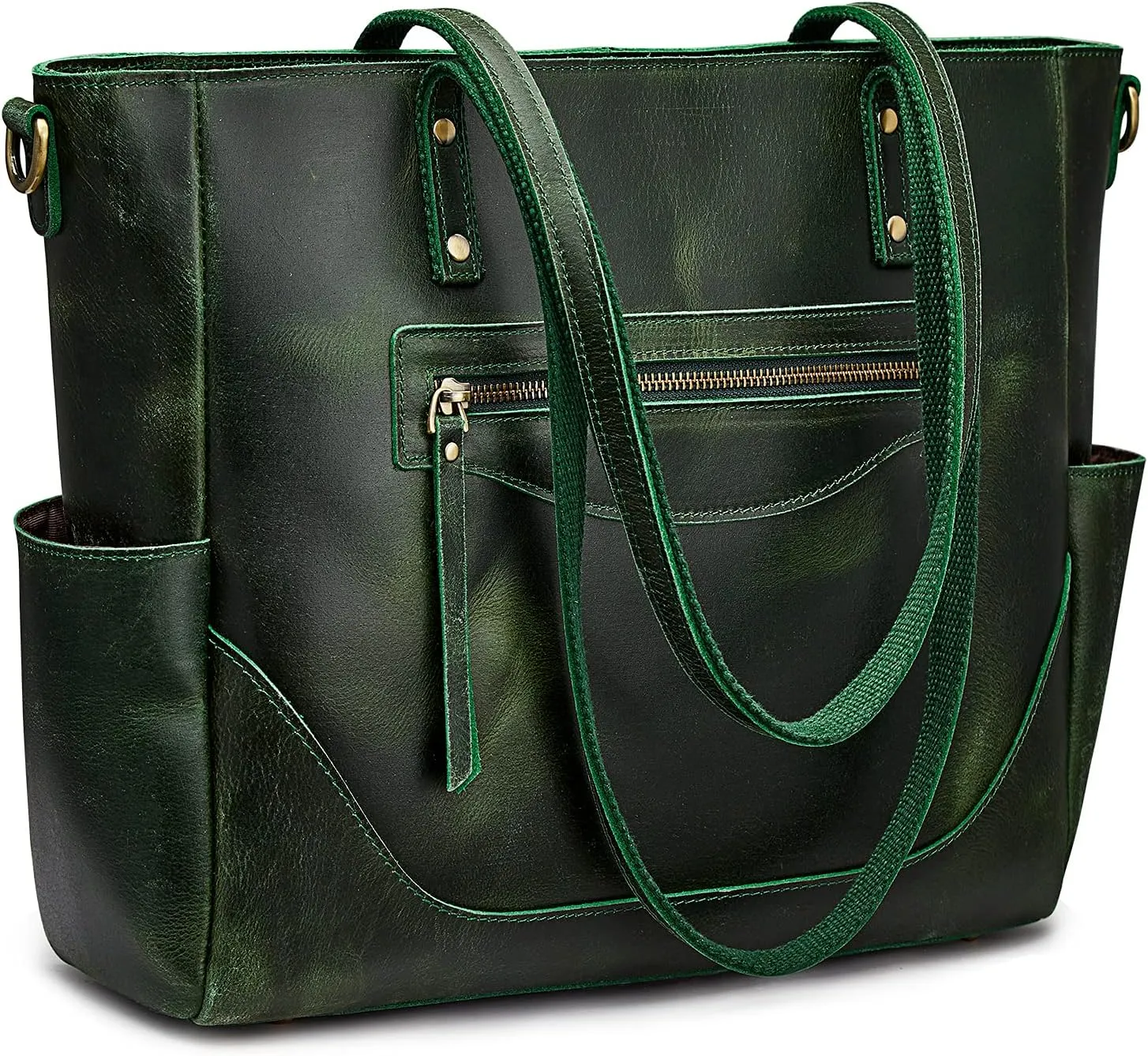 S-ZONE Genuine Leather Tote Bag for Women Large Shoulder Purses Work Handbags with Crossbody Strap Vintage