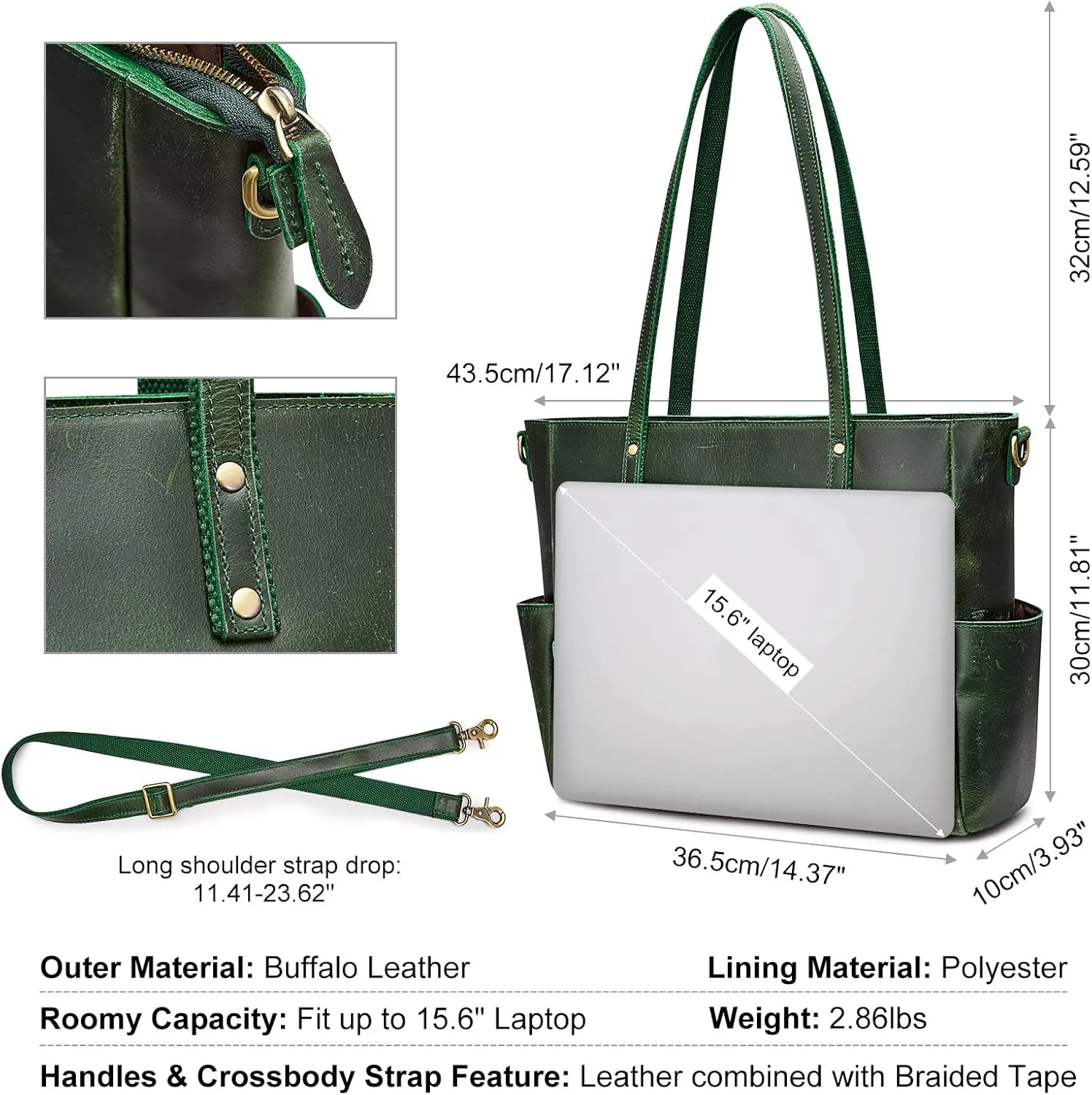 S-ZONE Genuine Leather Tote Bag for Women Large Shoulder Purses Work Handbags with Crossbody Strap Vintage